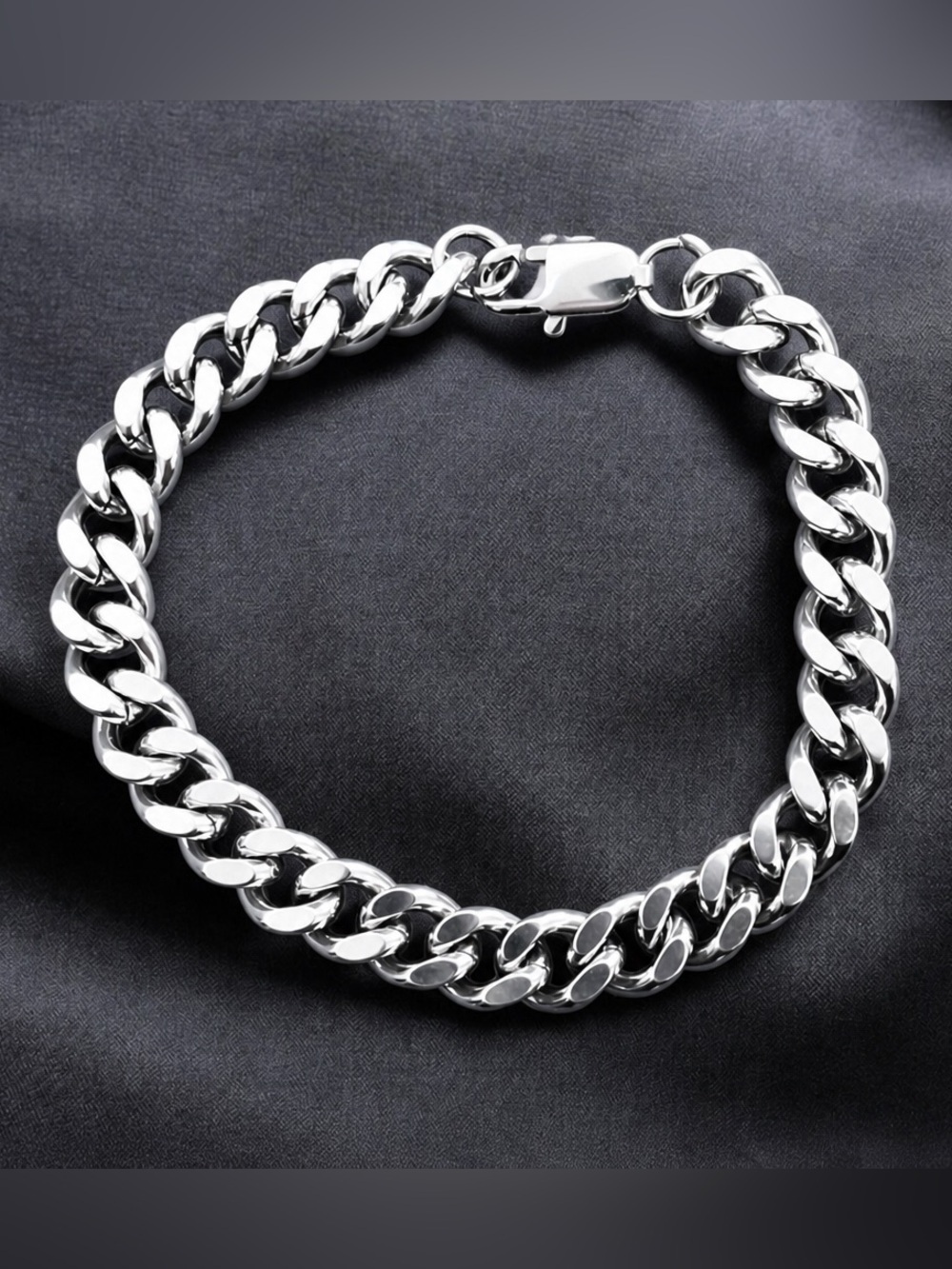 Cuban Link Stainless Steel 7.5 inch long and 10mm width men’s bracelet - Silver - Picture 1 of 4